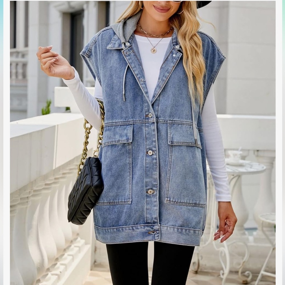 Denim vest with hood